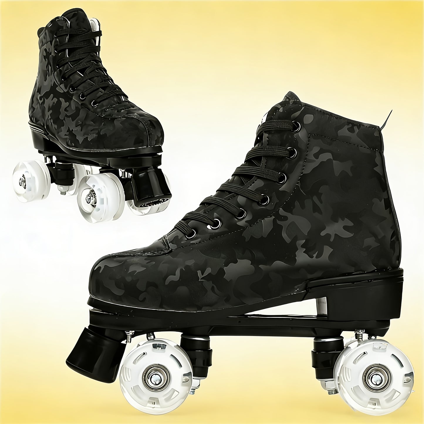 YYW High-Top Camouflage Roller & Ice Skates Suitable for Indoor/Outdoor Use, Double-Row Wheel System with Shoe Bag & Wheel, Heavy-Duty /Fabric/ Sole for Skating, Ice, - Wear for Beginners & Pros