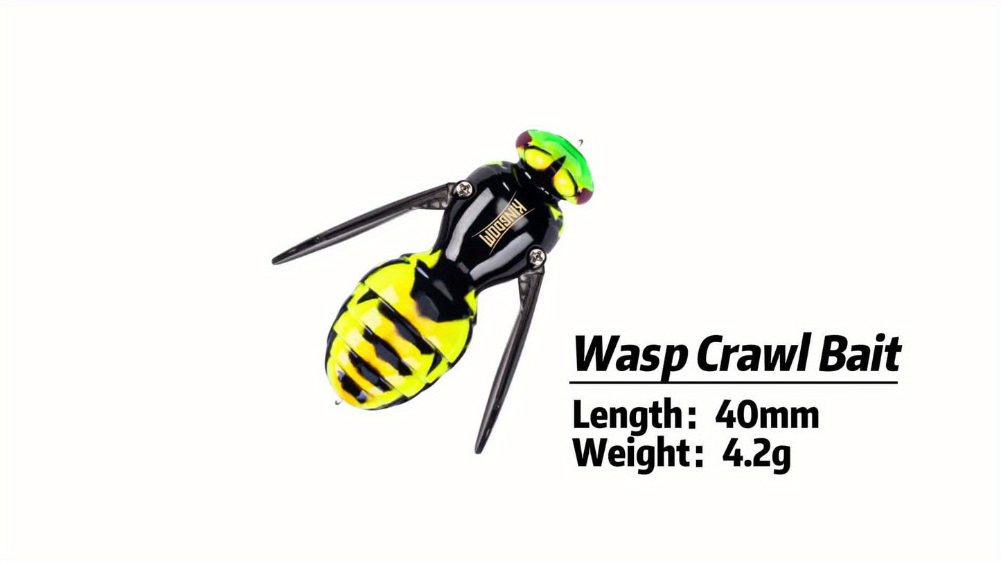 4pcs KINGDOM Floating Fishing Lures - Heavy-Duty ABS Hard Bass Bugs with Treble Hooks, Floating Fishing Baits in Orange/Black, Pink/Black, Yellow-Green/Purple - for Bass, Trout, Freshwater & Saltwater - Ideal for Beginners &