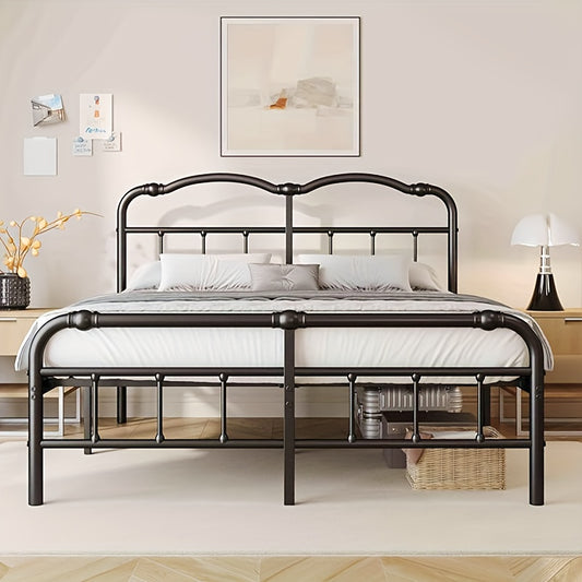Queen Size Bed Frame with Headboard and Footboard | 18 Inches High, 3500 Pounds Heavy Duty Metal Slats, No Box Spring Needed, Noise-Free, Black, Contemporary Style, Metal Material, Assembled