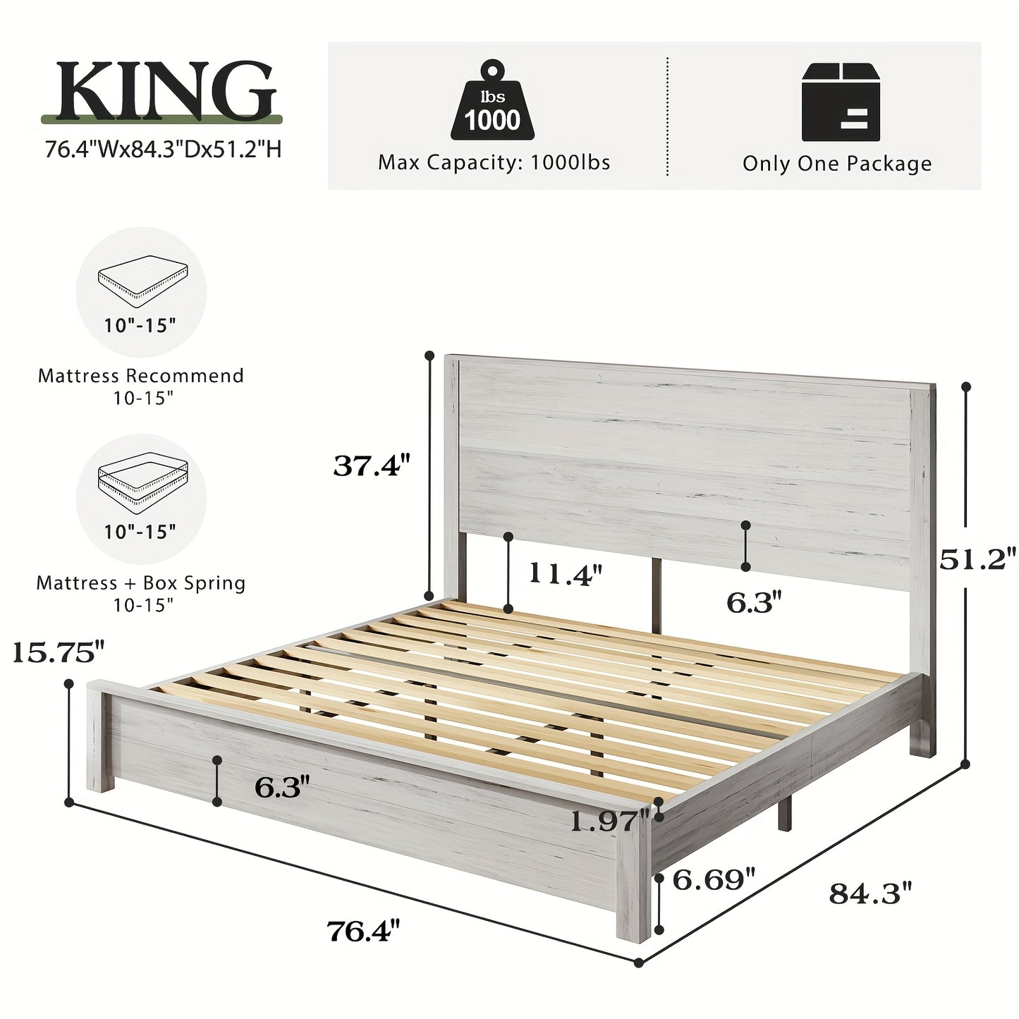 Wooden Platform Bed Frame Featuring a Joined Headboard, Rustic Style, Silent Wood Slat Support, And Does Not Need a Box Spring