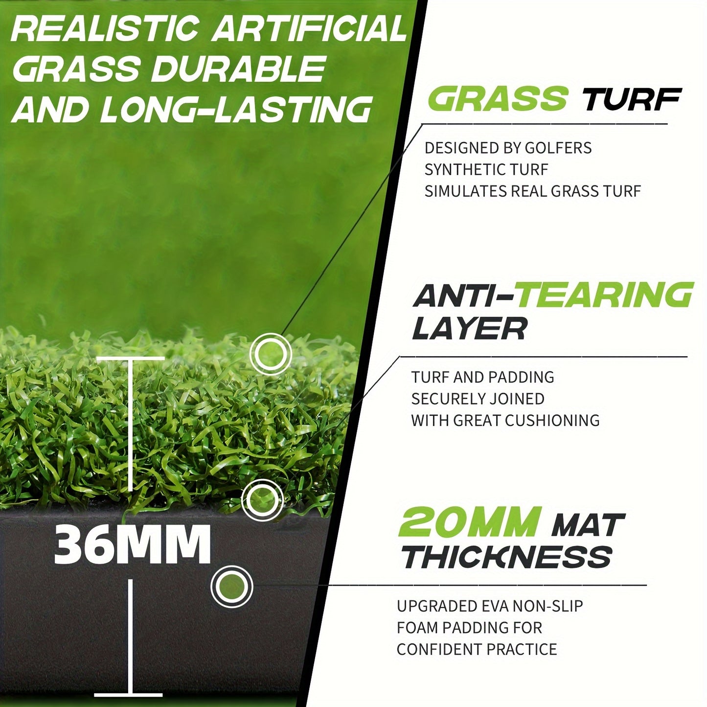 Golf Mat, 5X4Ft Ultra - 36Mm/‎ 5X3Ft - 21Mm Golf Hitting Mats Practice Outdoor Indoor, High-Elasticity Artificial Turf Mat for Simulator Chipping Driving Training, Includes 9 Golf Balls, 8 Golf Tees, Ideal Gifts for Men Wom