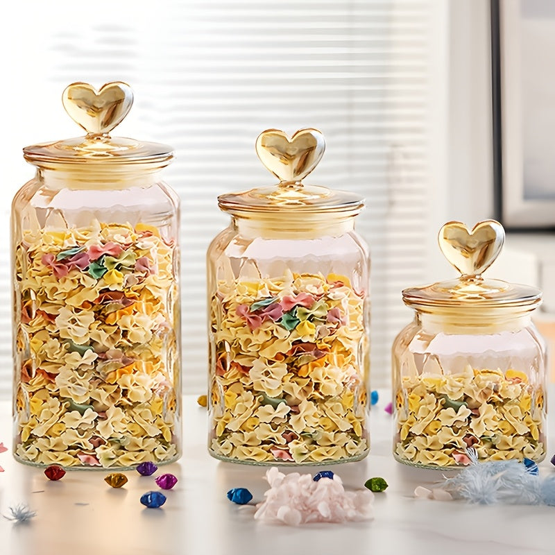 3pcs Set, 650ml-1400ml, Glass Food Storage Tank with Airtight Clamp Lid, Airtight Glass Tank, Clear Storage Container, Suitable for Sugar, Flour, Grains, Coffee, Spices, Storing Sugar, Cereal, Coffee, Biscuits, The First Choi