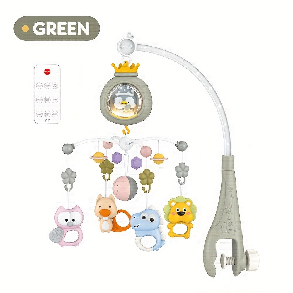 Baby Musical Crib Mobile with 150 Lullabies & Remote Control, Rotating Bed Hanging Toy with Soothing Lights & 150 Melodies, Bedside Mobile for 0-36 Months, Pink/Gray/Blue (Easy Install, Durable Plastic)
