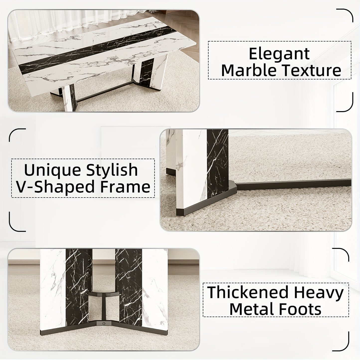 70.9" Large Modern Farmhouse Dining Table for 6-8 People - Heavy-Duty Rectangular Kitchen Table with Triangular Steel Base, Spacious Surface & Easy Assembly, Durable MDF/Plastic/Wood Construction, Ideal for Family Dinners & E