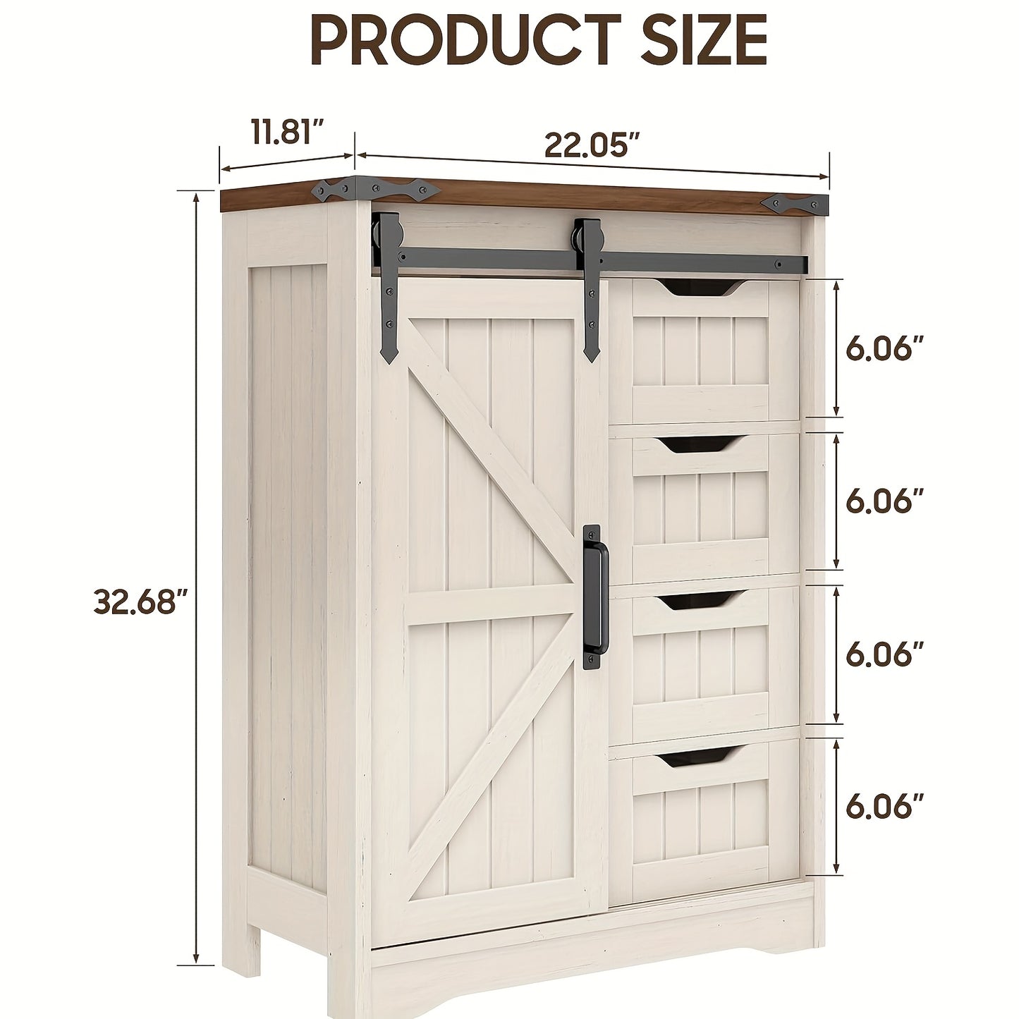 Farmhouse Bathroom Floor Storage Cabinet | 4 Small Drawers for Easy Sorting, Hardwood, White, VABCHES