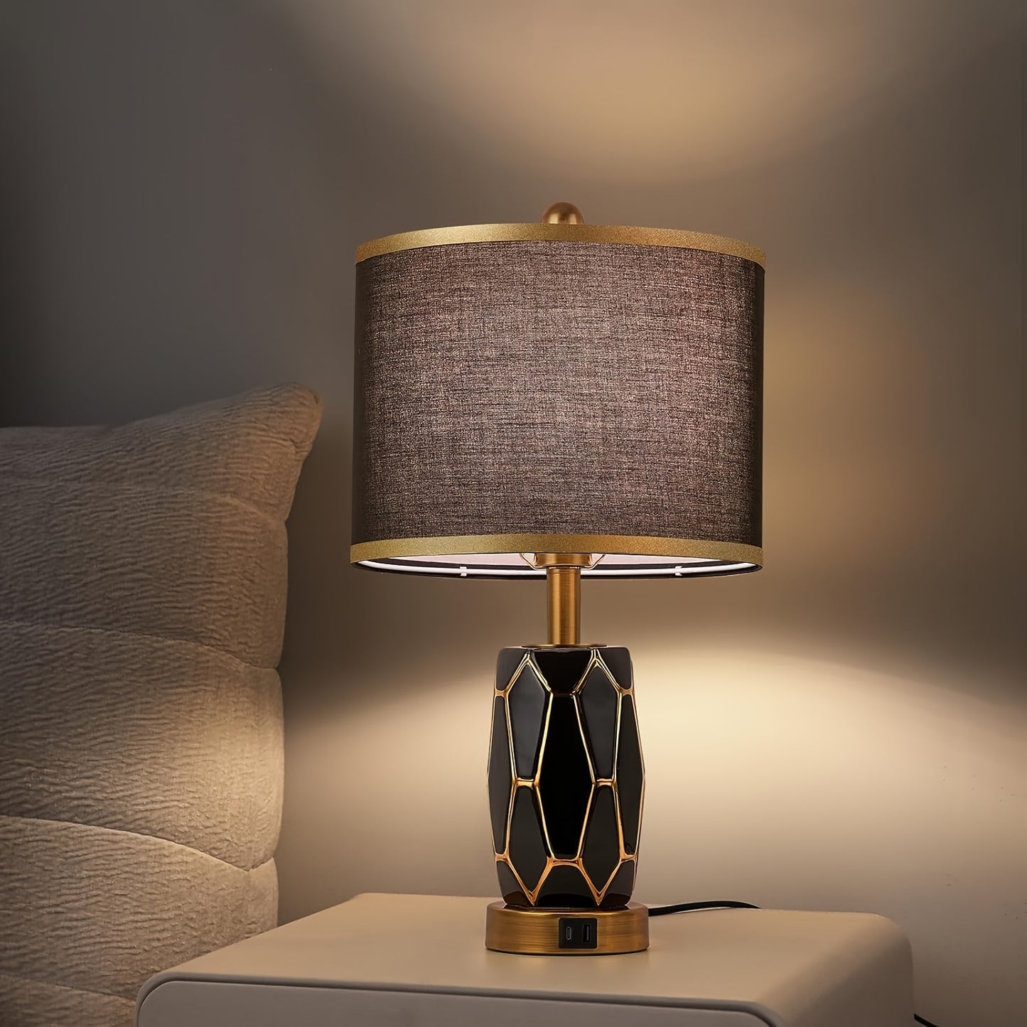 2 Touch Desk Lamps In The Bedroom, Living Room, Modern Ceramic Desk Lamp With USB Port, Bedside Bedside Bedside Lamp With Fabric Drum Lampshade, Including 2 Light Bulbs