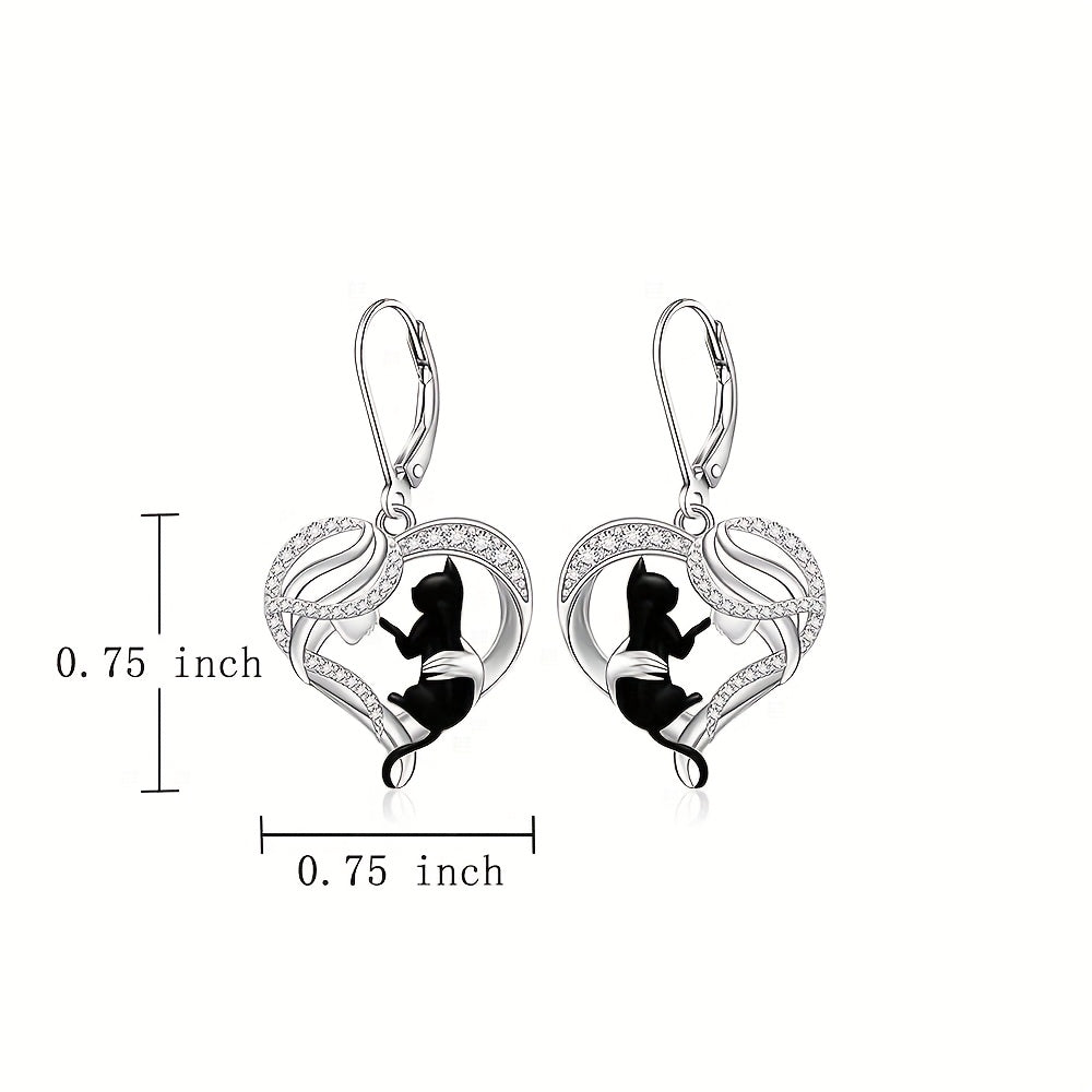 Black Cat Earrings for Women Cat Sterling Silvery Earrings Dangle Leverback Halloween Christmas Jewelry Cute Cats Gifts, Holiday Jewelry, Dangle Design, Bohemian Style, Synthetic Stone, Lightweight Earrings, Drop Earrings, St