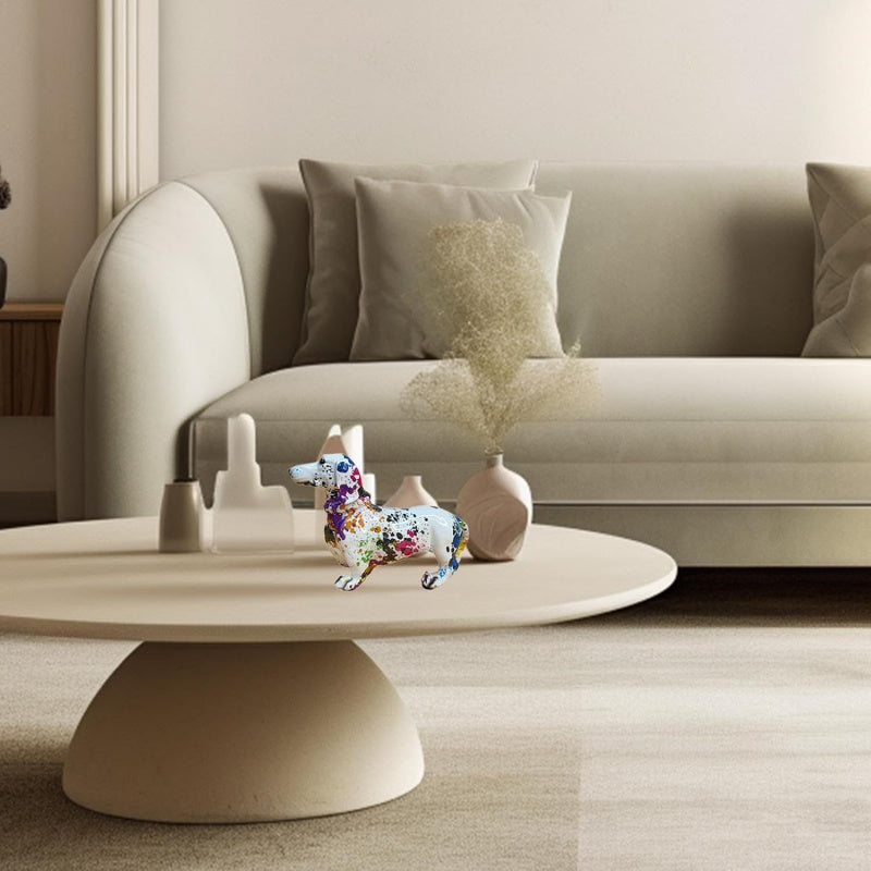 A Decorative Sculpture of a Dachshund Dog, Designed As Graffiti Art, Perfect for Enhancing The Aesthetic of Your Living Room, Bedroom, Bookshelf, TV Cabinet, Or Desk. It Serves As a Charming Centerpiece Or Ornament