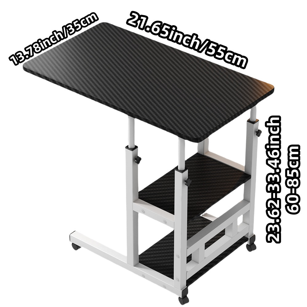 Height Adjustable Rolling Table with Storage Shelves - Heavy-Duty Wood/Metal Construction, Modern Mobile Desk with Casters, Space-Saving Design for Home Office, Bedside, Laptop Workstation & Small Spaces - Easy Assembly, Engi