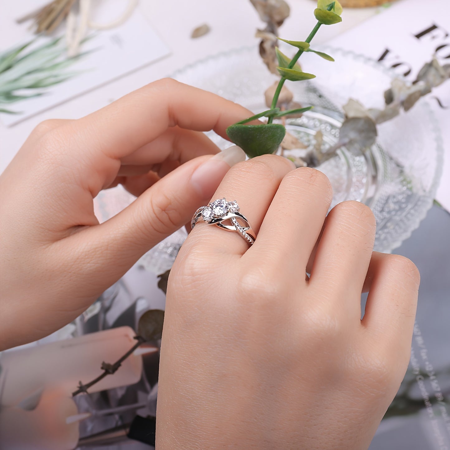 1pc 925 Sterling Silver Infinity Design Round Cut Cubic Zirconia Wedding Engagement Ring 3 Stone Ring For Woman For Girl Promise Ring Bridal Sets