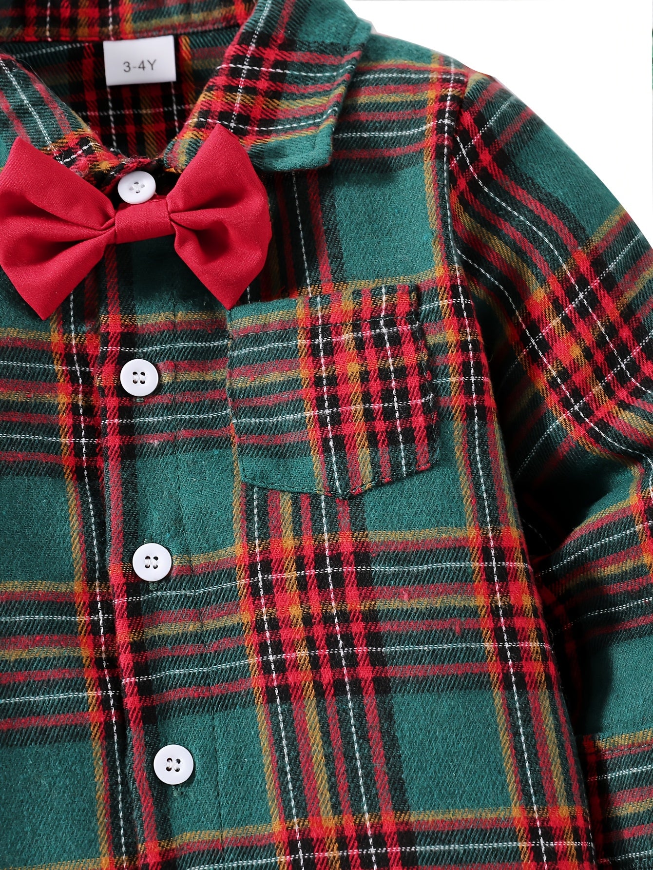 Boys' Party Gentleman Bow Tie Long Sleeve Collared Shirt, Christmas Gift, Plaid Dress Shirt Suitable for Autumn and Winter