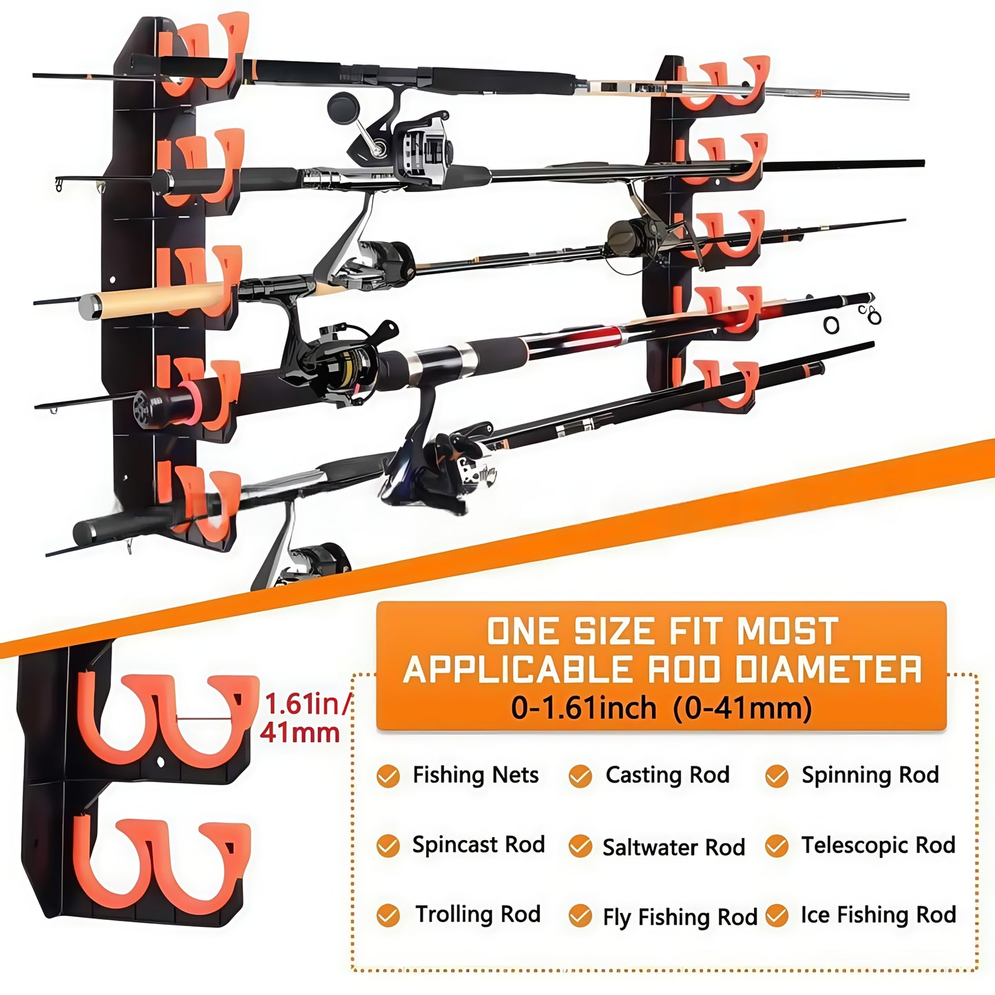 2025 New Fishing Rod Holder, Fishing Rod Display Rack, Suitable for Garage, Wall Or Ceiling Installation Of Fishing Rod Holder, ABS Material Double-layer Design Saves More Space
