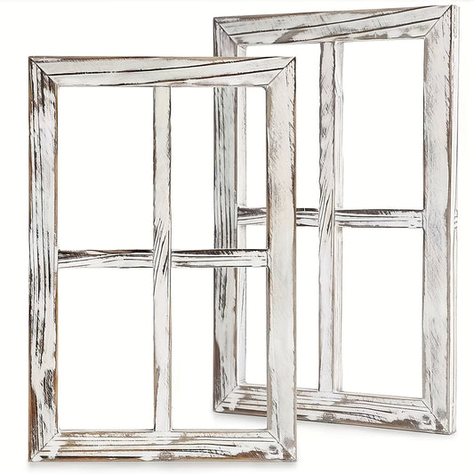 2pcs Vintage Wooden Window Frame Decorations - Glassless Wall Decor Shutter Frames - Farmhouse Style Space Accents With Distressed Vintage Finish, Home Decor/Office Decor/Bedroom Decor, Wedding Decor, Wedding Gift (3D Window