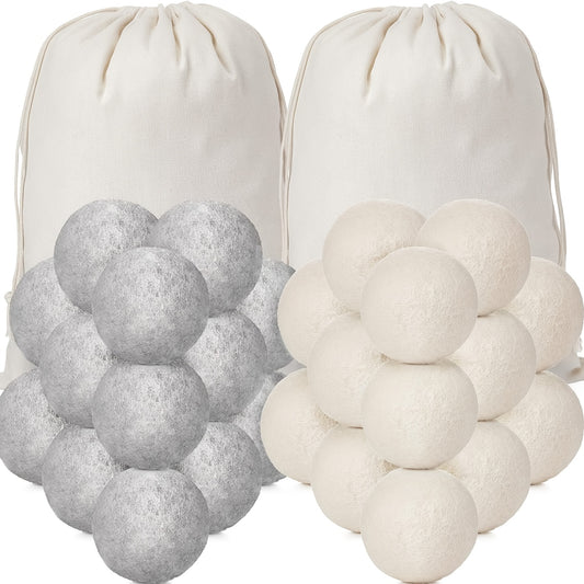 42 count Fleece Dryer Balls Set 40 Reusable Fleece Balls with 2 Muslin Bags Laundry Balls Fabric Softener Ball Anti Wrinkle Anti Static Saving Energy and Time