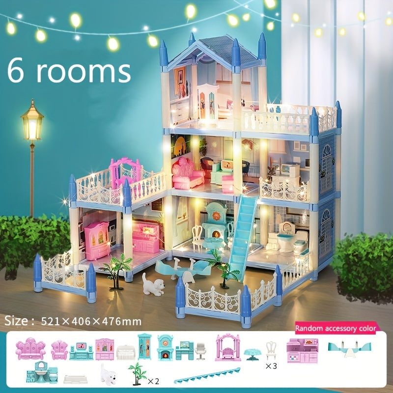 Doll House, Dollhouse for Girls Pretend-Play DIY Dollhouse Kit - 4-Story 11 Rooms Playhouse with 4 Dolls Toy Figures, Furniture And Accessories Set Gift Toy for Kids Ages 3 4 5 6 7 8+