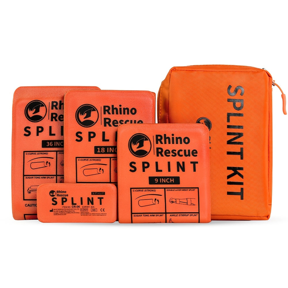 RHINO RESCUE Emergency Splint, Orange-Gray, 4pcs, Size: 36" X 4.3", 18" X 4.3", 9" X4.3", 4" X 1.7". The Splint Can Be Compactly Rolled Up for Easy Storage In Emergency Kit,