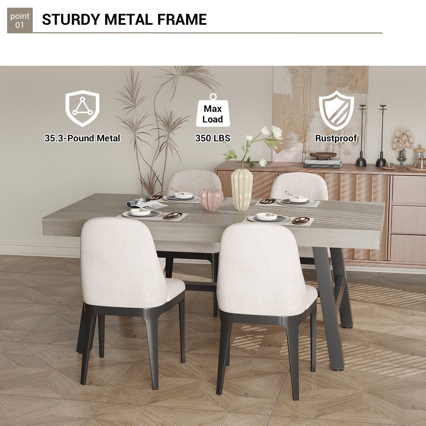 71-Inch Grey Farmhouse Dining Table with Adjustable Feet | Spacious Seating for 6 to 8, Ideal for Kitchen, Dining & Living Rooms, Multifunctional Hardwood Table by GAOMON