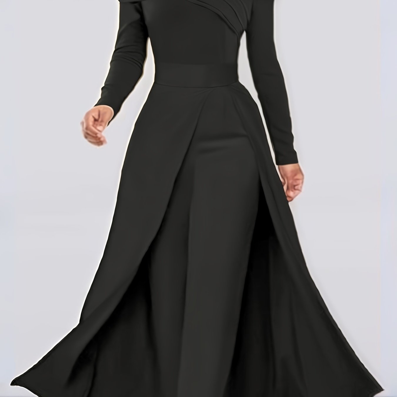 Women's Elegant Off-Shoulder/Boat Neck Two-Piece Set - Solid Color Beige/Black/Navy Blue Tailored Pantsuit, Structured Blazer & Matching Trousers, Machine Washable Autumn to Semi-Formal Attire (No Dry Clean)