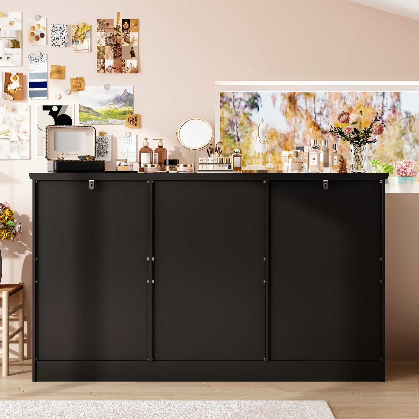 12-Drawer Double Dresser Storage Box, 61'' W Modern Wooden Chest Of Drawers with Handles, Deep Drawers, for Living Room, Bedroom, Hallway, Large Storage Space, Black