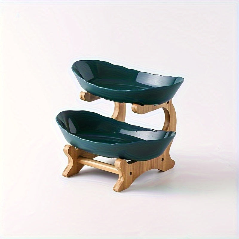 2/3 Tier Luxurious Wooden Elegant Fruit Stand- Double Layer Fruit Bowl and Creative Candy Display- Made of Natural Wood, Suitable Snack Tray for Living Room, Space-saving Design, Easy to Assemble, Father'S Day Gift, Kitchen D