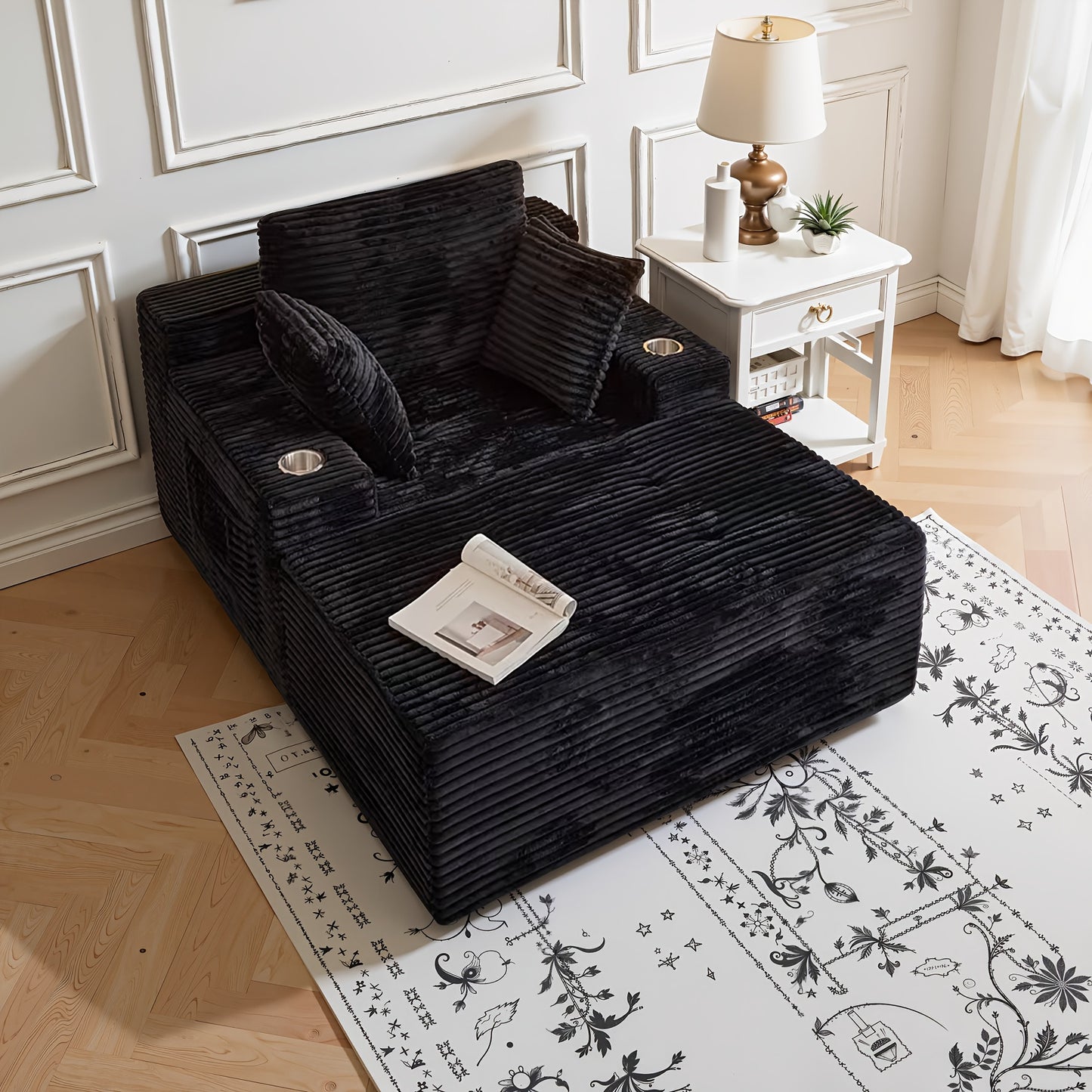 Chaise Lounge Chair Indoor, Corduroy Upholstered Deep Seat Sofa Couch, Cloud-Soft Boneless Lounger, Comfy Reading Chairs For Living Room & Bedroom, No Assembly Required
