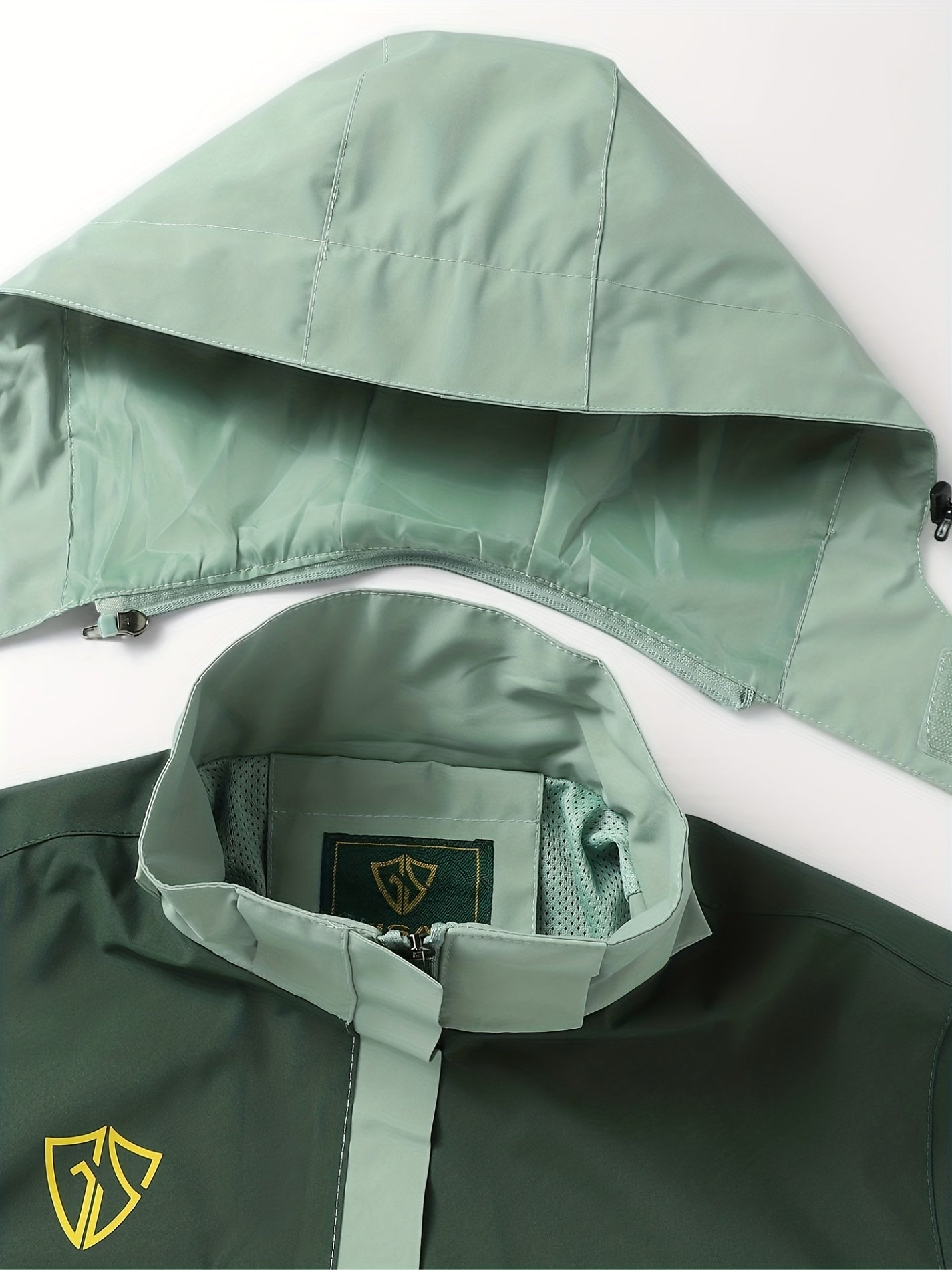 Women's High Quality Windproof Hooded Rain Jacket - Full-Zip Windbreaker Coat with Detachable Hood & Pockets, Lightweight Winter Outerwear for, Travel, Rain - Machine Washable Windproof (Green/Mint/Yellow)