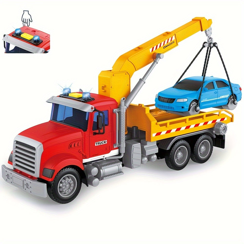 Kids Toys For 3 4 5 6 7 Years Old Boys, 13"Tow Truck Toy, Friction Powered Transport Truck Crane Toy With Lights And Sounds, Birthday Gifts For Boy Child