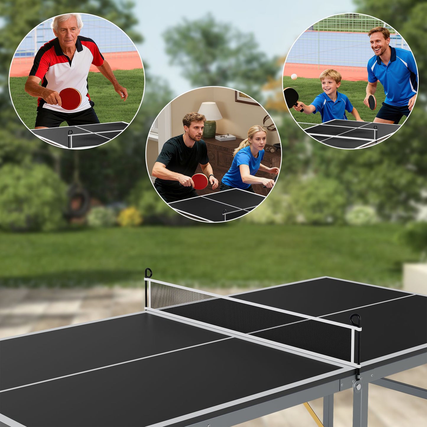 Portable 6x3ft Ping Pong Table Set in Black - All-Weather Design for Indoor and Outdoor Use, Includes Net, 2 Paddles, 3 Balls, Easy Storage
