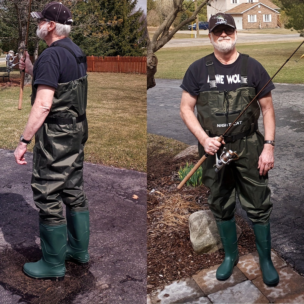 Night Cat Unisex Wading Pants | Breathable and Lightweight Nylon Chest Waders with Boot Leg Straps for Fishing, Hunting, Farms | Sizes 6.5-13, Green