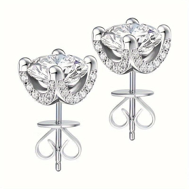 925 Silver 1Carat* 2pcs Moissanite Earrings Teenager'S Moissanite Jewelry, Silvery Earrings, High-Quality Fashion Studs For Teenager For Vacation Engagement, Wedding, Anniversary Gifts Perfect For Friends Christmas #Halloween