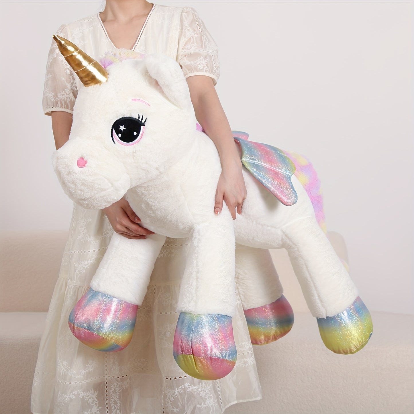 44" Giant White Unicorn Plush Toy - Soft & Cuddly Stuffed Animal with Rainbow Mane, Perfect Birthday, Christmas, or Halloween Gift for Youngsters, Girlfriend, or Boys, Cozy Body Pillow | Playful Design, Best for Christmas, Pe