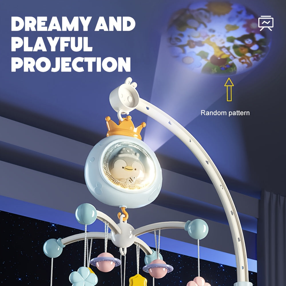 Baby Musical Crib Mobile with 150 Lullabies & Remote Control, Rotating Bed Hanging Toy with Soothing Lights & 150 Melodies, Bedside Mobile for 0-36 Months, Pink/Gray/Blue (Easy Install, Durable Plastic)