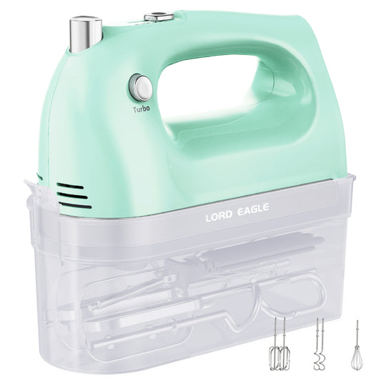 Lord Eagle Christmas Gifts: 400W Electric Hand Mixer Complete Set with Attachment Storage Case, Includes 5 Stainless Steel Accessories, Turbo Boost & 5-Speed Settings for All Baking Needs (5 Colors)