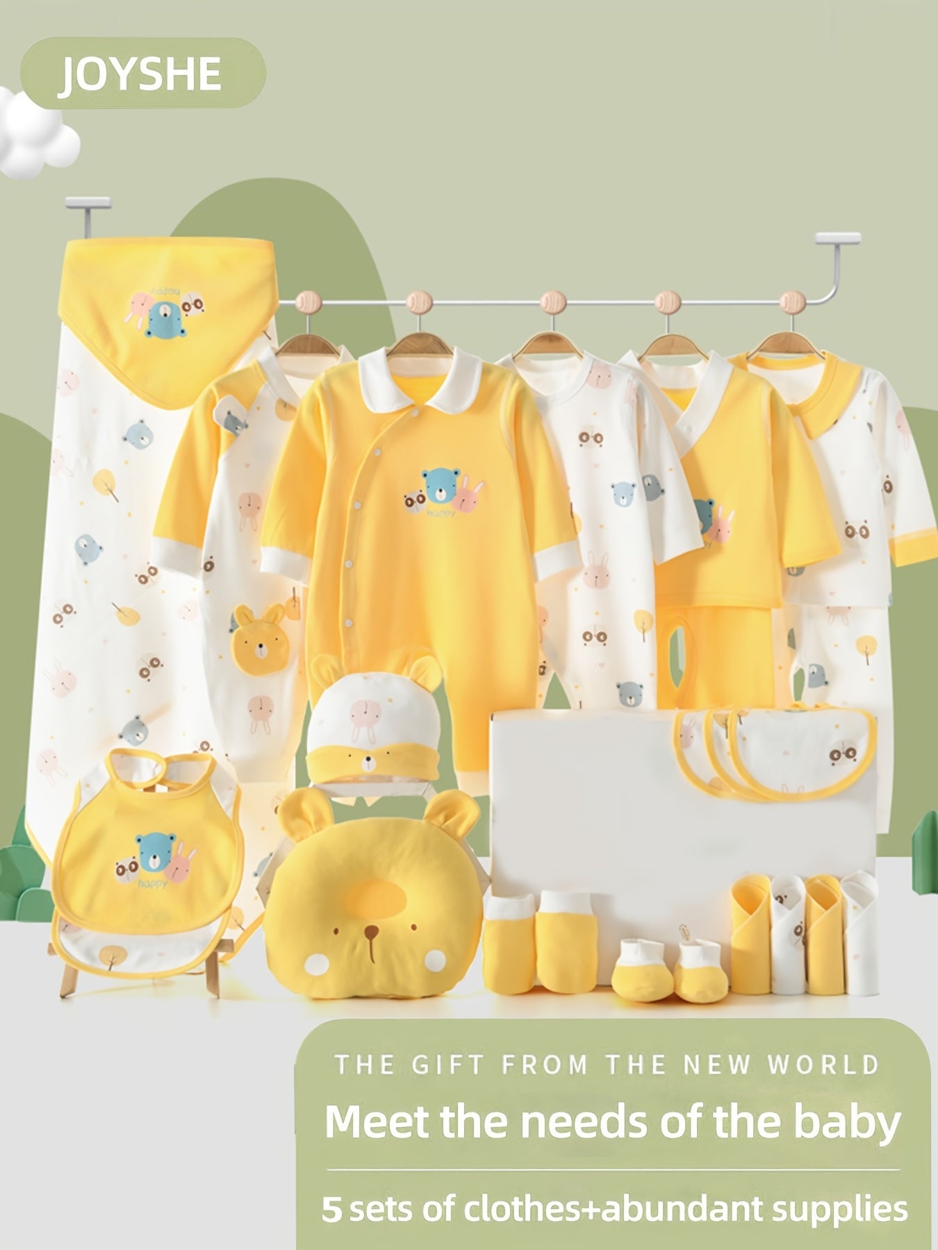 Baby Boy Clothes + Baby Items, Newborn Daily Necessities Complete Set, 0-3 Months, Total 27pcs, 5 Sets Of Clothes +Swaddle Blanket+ Hat + Bib + Hand And Foot Covers, Baby Fall Long Sleeve Suit, Baby Romper, Local Warehouse, B