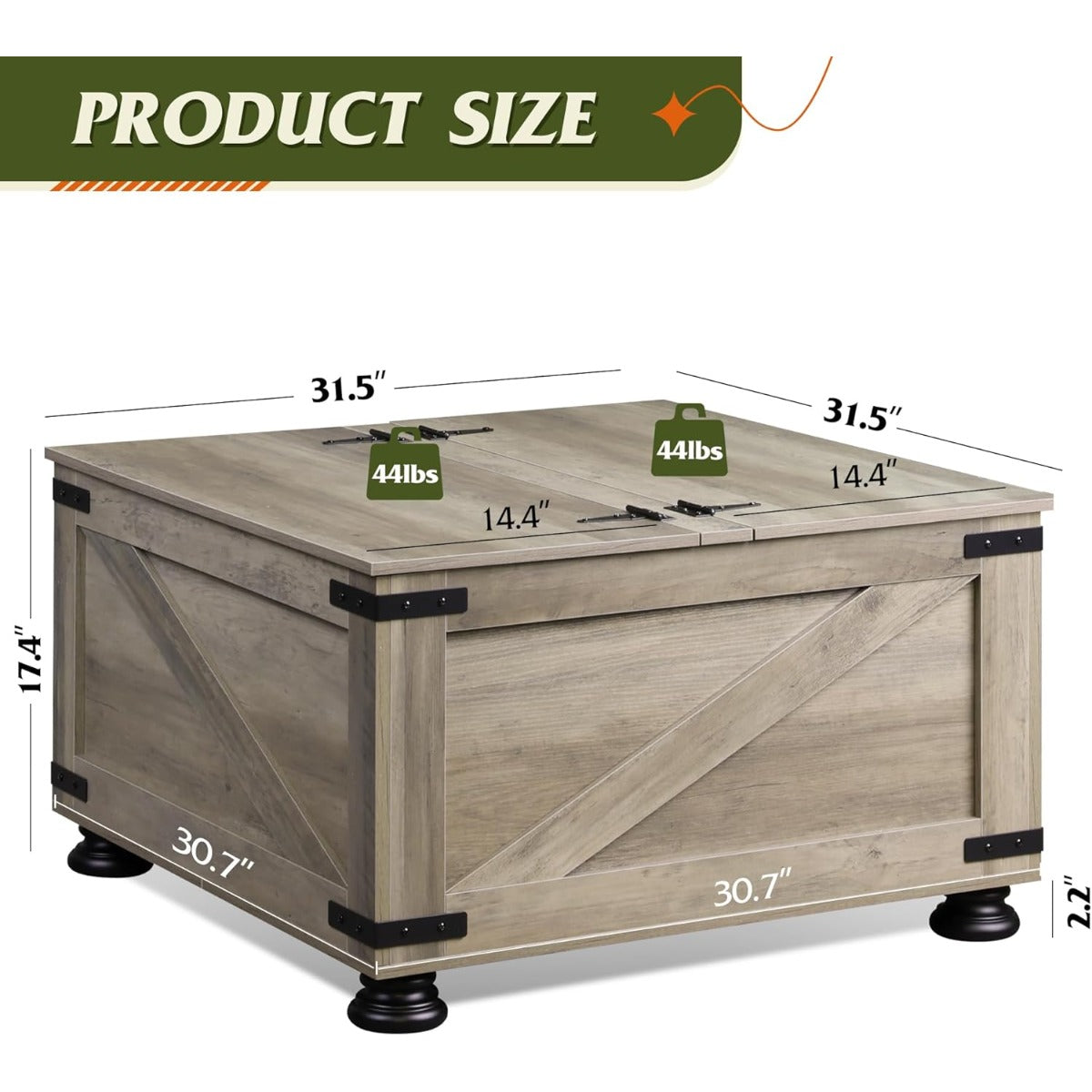 Farmhouse End Tables, 31.5" Square Wood Center End Table with Flip-Top Lids And Large Hidden Storage Compartment Accent Furniture for Dining Room