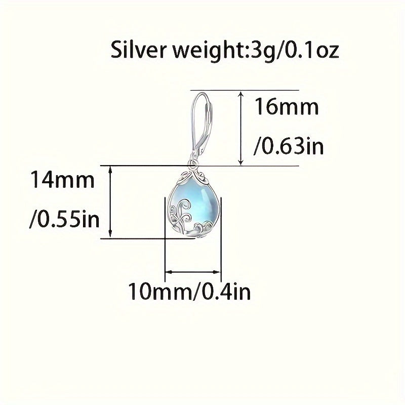 1 Pair of Exquisite 925 Sterling Silvery Flower Pendant Earrings Inlaid with Moonstones - Elegant Women's Jewelry for Engagements, Weddings, and Dinners - Luxurious and Ideal Decorative Gifts