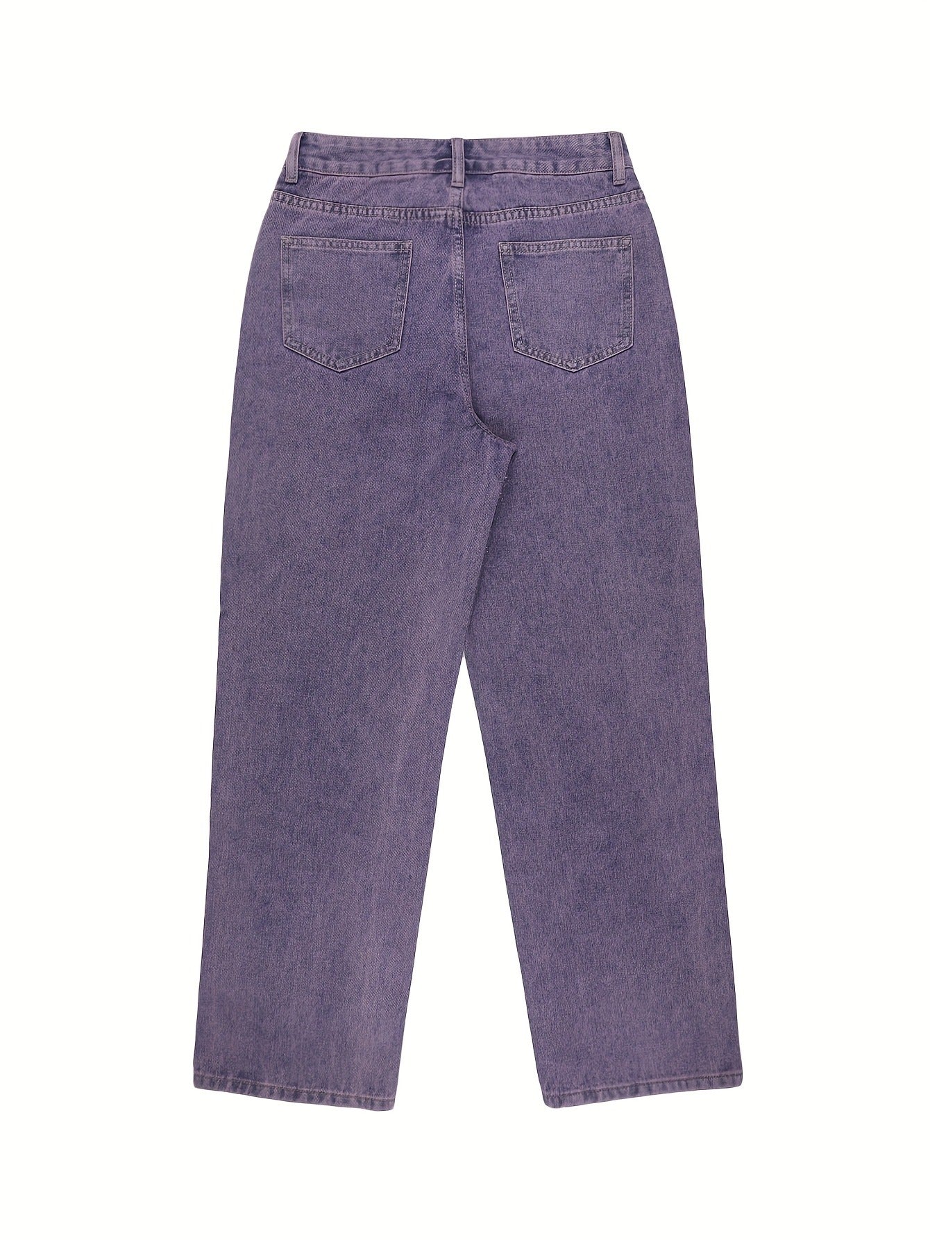 Women'S Plus-Size High-Waist Stretch Straight-Leg Jeans - Opaque Stretch Denim Fabric, Relaxed H-Line Fit with Built-In Zipper Closure, 7/8 Length Ankle, Purple & Light Blue Color Options - All-Season Casual & Formal Wear