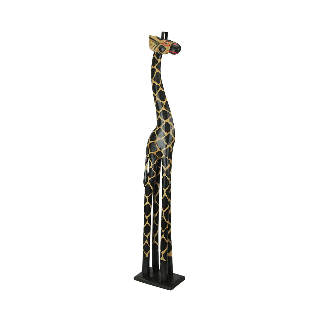 Hand-Carved 36" Tall Hand-Stained Brown Wood Giraffe Sculpture, A Striking Safari Home Decor Accent