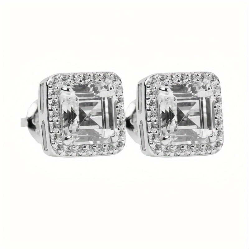 S925 Silvery Full Moissanite Earrings*2 Square Earrings, Suitable for Easter, Mother'S Day, Father'S Day, Birthday, Anniversary, Gift Giving And Daily Party, Holiday Party Wearing, Gift Box about 2, 5G
