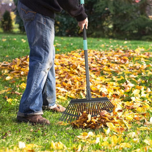 Heavy-Duty Metal Garden Leaf Rake with 18.5” Wide, 25 Tines & 6ft Adjustable Handle - Wide-Spread Leaf Collector for Lawn, Yard, Driveway, Garden - Durable Leaf Raking for Use & Large Outdoor Areas