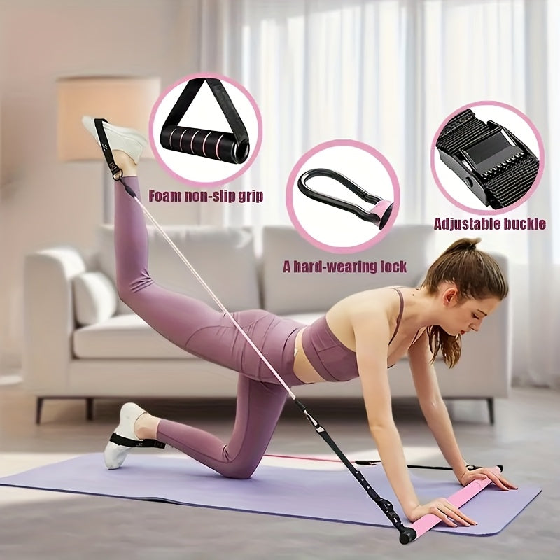 14pcs Pilates Bar Set with 6 Resistance Bands (180 lbs), Multi-Functional Fitness Stepper and Stretching Trainer, Yoga and Home Workout Equipment