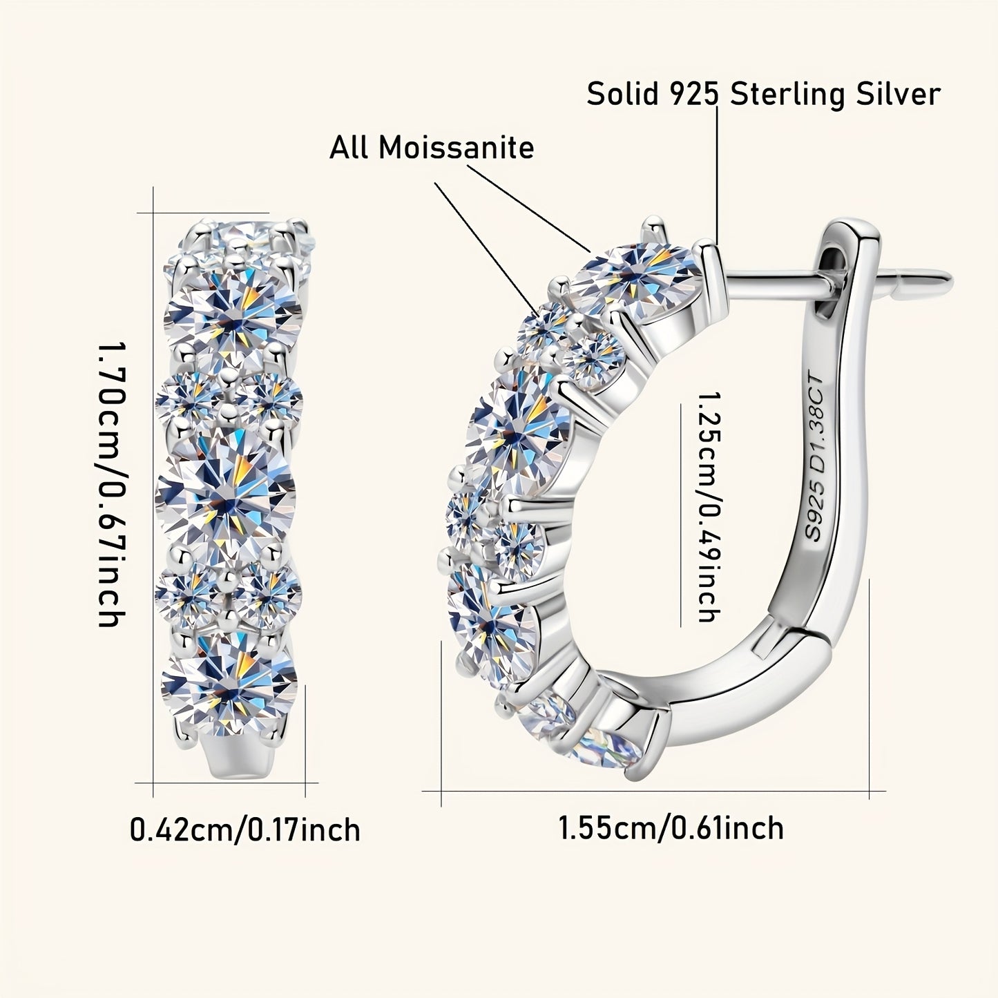 925 Silver Moissanite Earrings, Women's Jewelry, High-Quality Elegant Fashion Earrings For Women, Silver Stud Earrings, Holiday/Everyday/Anniversary Gifts For Family And Friends, Christmas #Halloween #BlackFriday #Thanksgivin