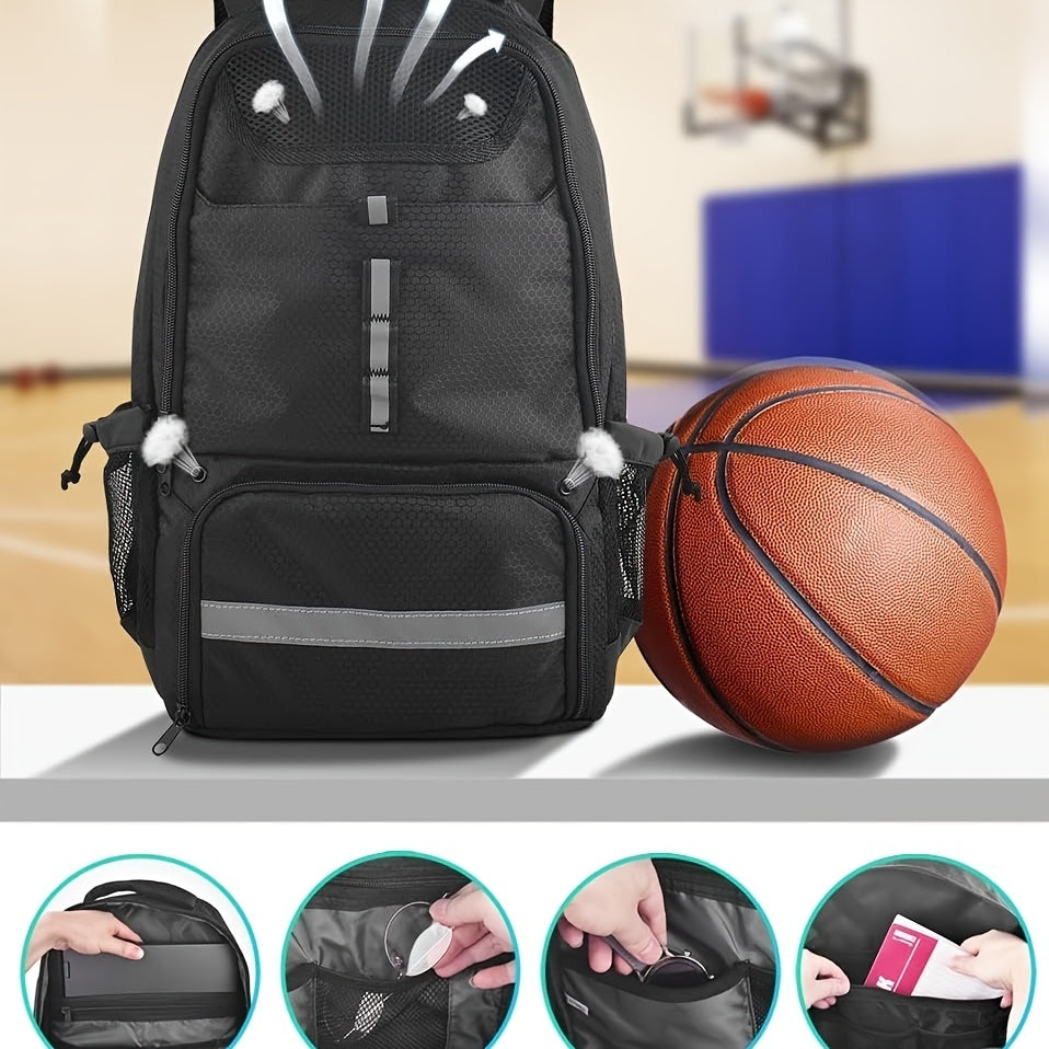 Large Basketball Backpack with Shoe & Ball Compartment - Heavy-Duty Sports Bag with Padded Back Panel, Shoe Storage Organizer & Ball Pocket for Basketball, Soccer, Volleyball Gear - Durable Athletic Backpack for Team Travel,