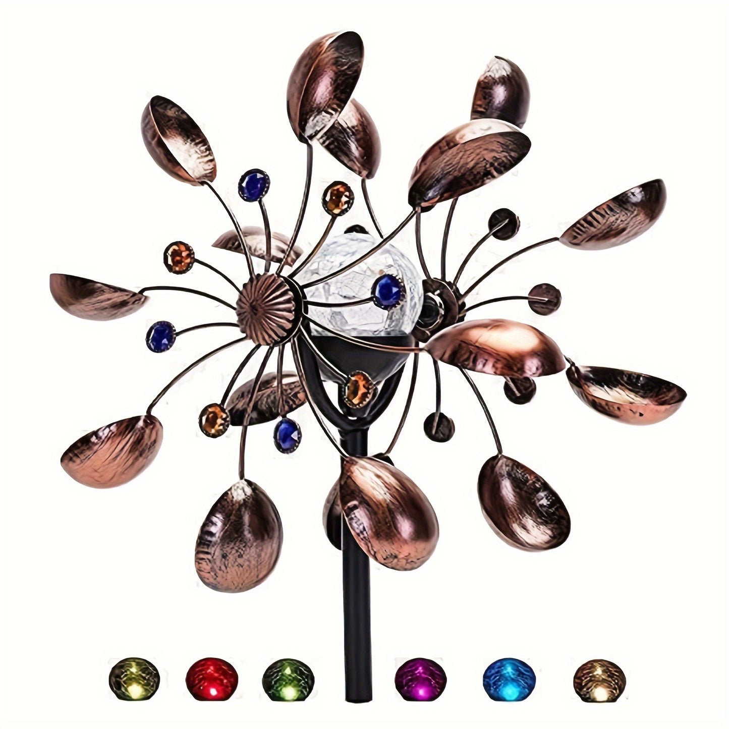 1pc Wind Spinner Outdoor with LED Glass Ball & Kinetic Wind Spinner - Dual-Direction Rotating Metal Wind Turbine Suitable for Patio, Lawn, Garden, Weddings - LED Lighting, Wedding & Landscape Decor