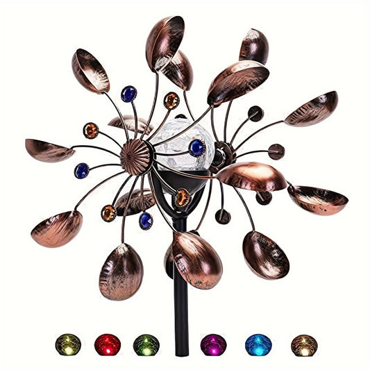 1pc Wind Spinner Outdoor with LED Glass Ball & Kinetic Wind Spinner - Dual-Direction Rotating Metal Wind Turbine Suitable for Patio, Lawn, Garden, Weddings - LED Lighting, Wedding & Landscape Decor