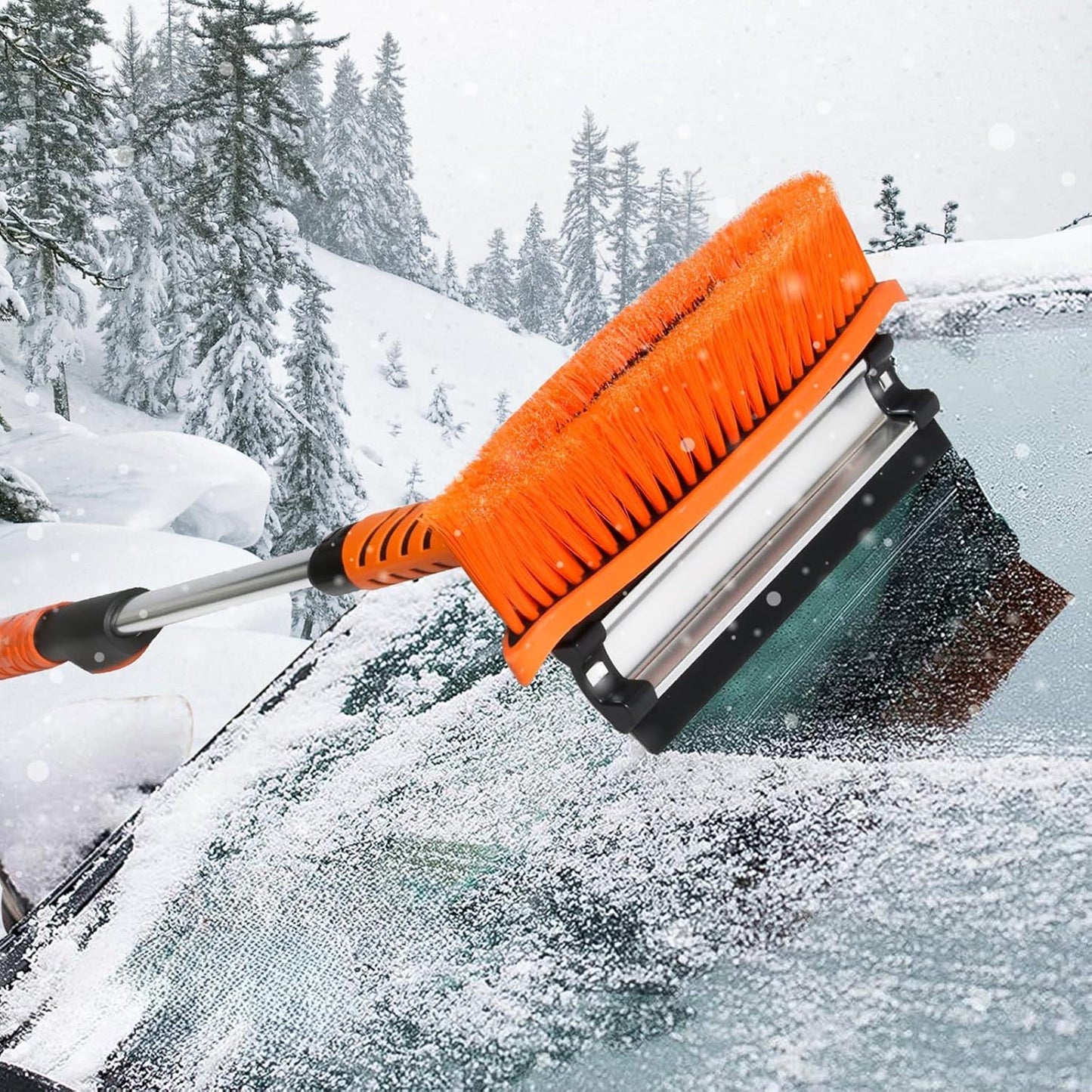 Vivicreate Extendable Snow Brush for Car Emergency, Ice Scrapers for Car Windshield Combo Kit with 270° Pivoting Head, 5-in-1 Snow Removal Tool with Snow Shovel Snow Scraper for Car, Truck, SUV, Winter Car Kit，Car Emergenc