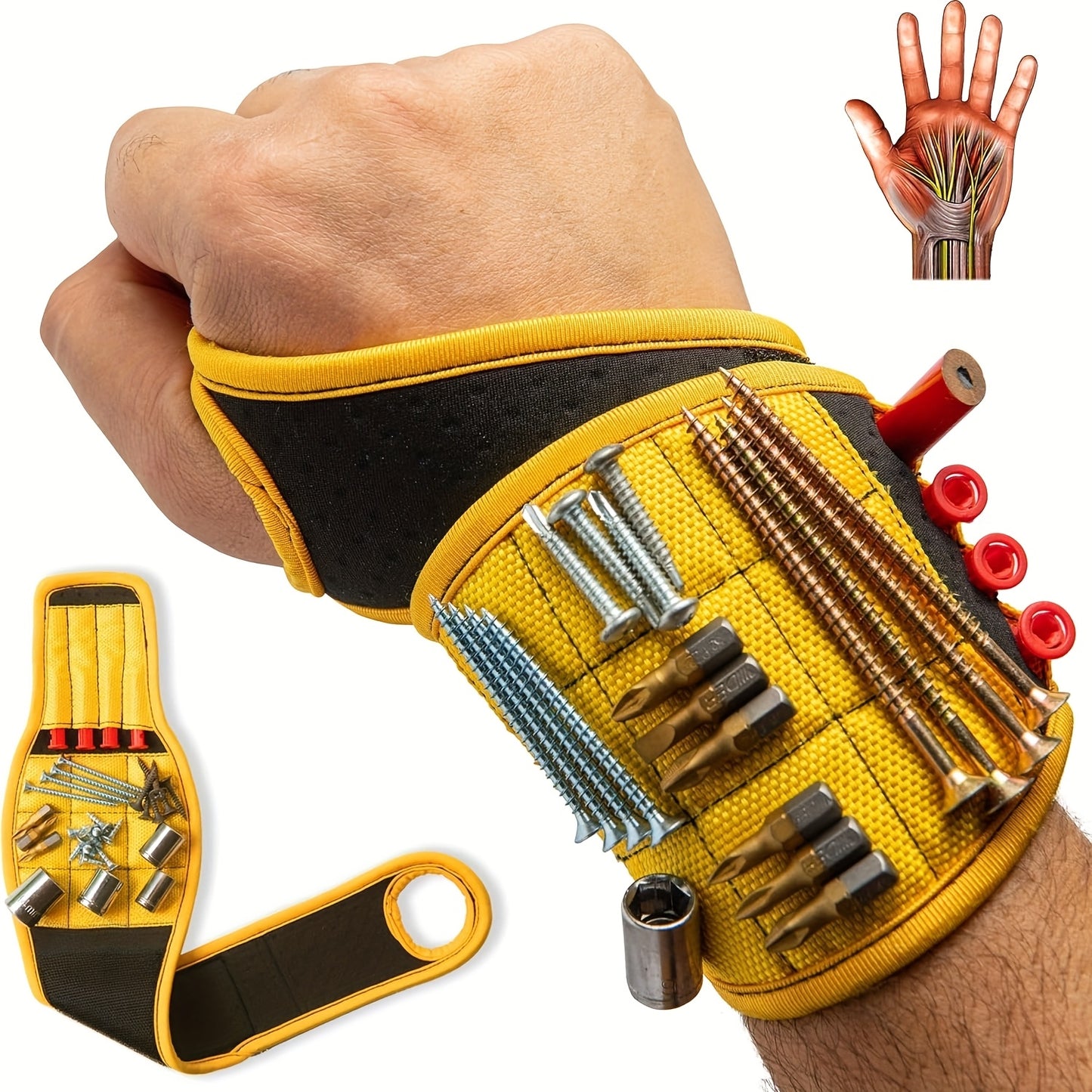 Heavy-Duty Magnetic Wristband with Strong Magnets - Magnetic Tool Holder for Screws, Nails, Drill Bits - Secure Grip Work Wrist Support - Ideal Gift for Electricians, Handymen, DIYers, Fathers, Builders - Coyote Brown (Metal