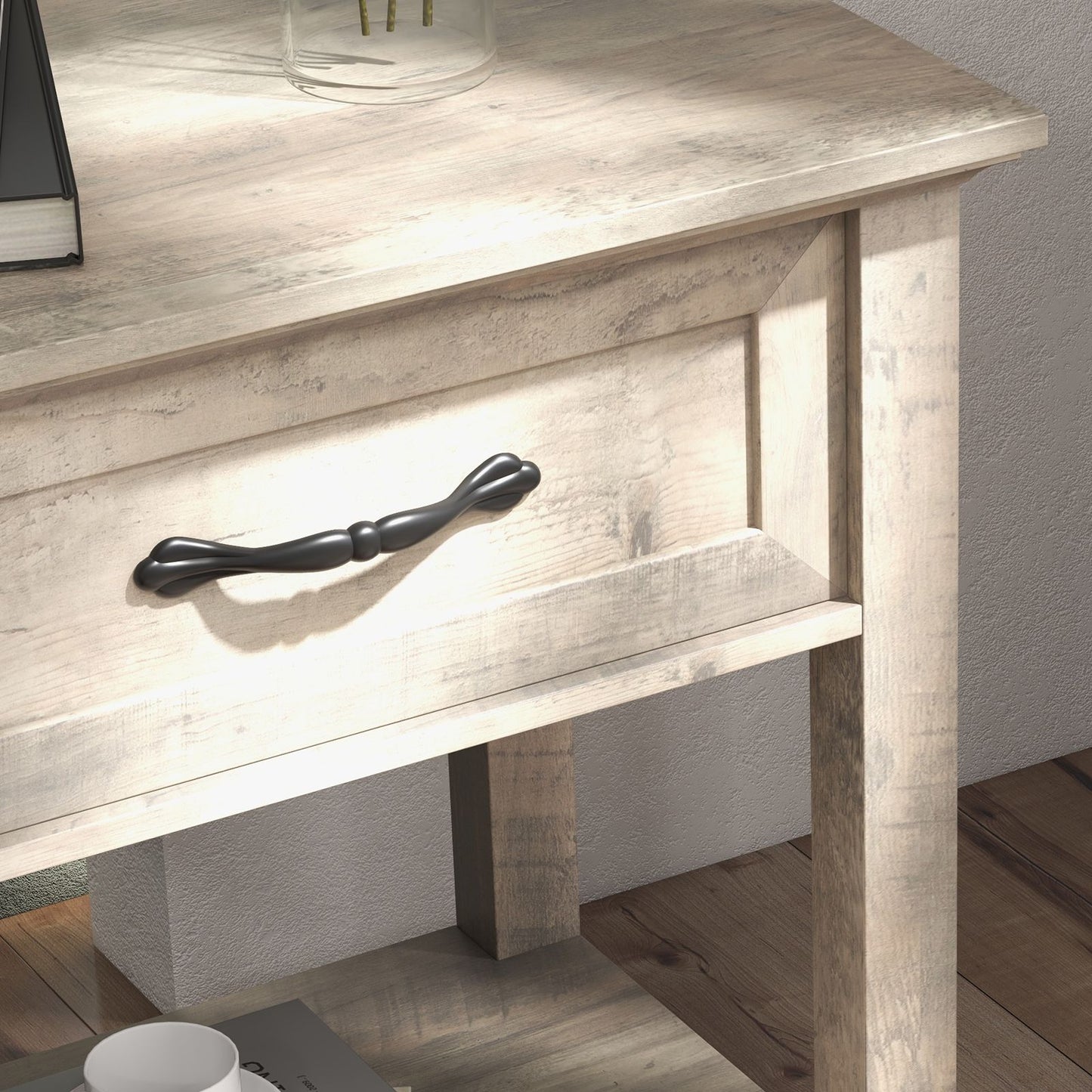 Modern Industrial Side Table with Storage Drawer & Open Shelf - Bedside Table Suitable for Bedroom, Living Room, Dorm - Easy Assembly Compact Furniture with Low Profile, Space-Saving Cabinet/Shelf Unit
