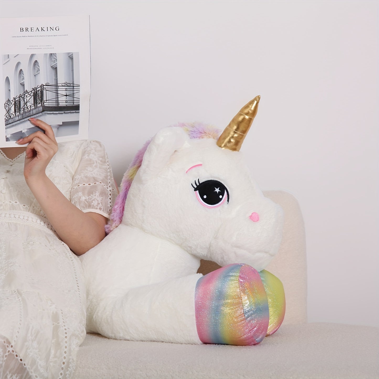44" Giant White Unicorn Plush Toy - Soft & Cuddly Stuffed Animal with Rainbow Mane, Perfect Birthday, Christmas, or Halloween Gift for Youngsters, Girlfriend, or Boys, Cozy Body Pillow | Playful Design, Best for Christmas, Pe
