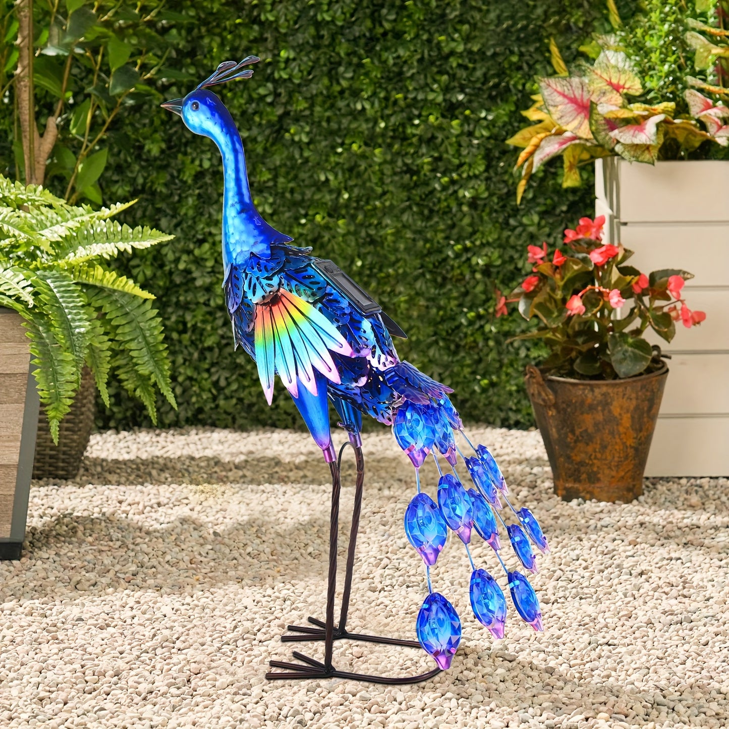 Outdoor Solar Peacock Statue Garden Deco Metal Birds Garden Sculptures Statues Halloween Decorations